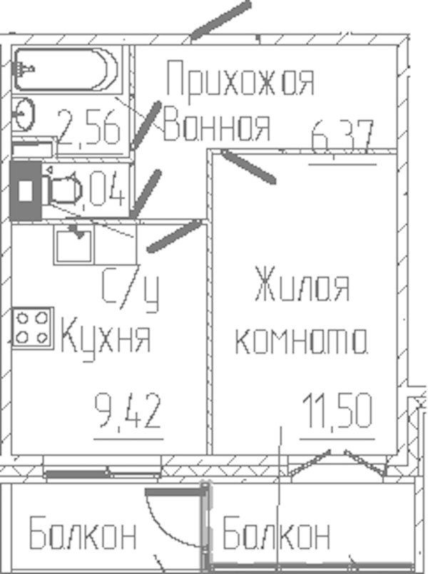 1-комнатная квартира 32.91 м², 3/6 эт., ЖК «SERTOLOVO PARK»